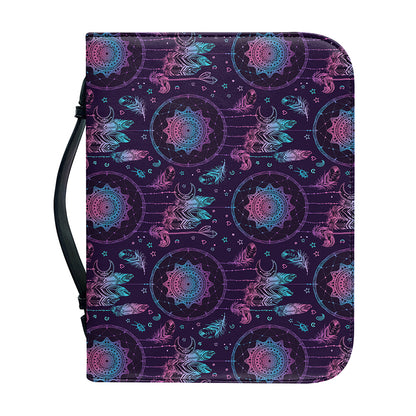 Purple And Teal Dream Catcher Print Leather Bible Cover