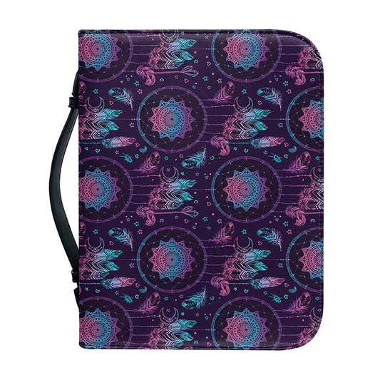 Purple And Teal Dream Catcher Print Leather Bible Cover