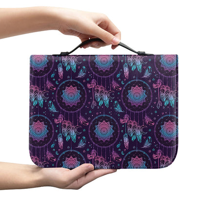 Purple And Teal Dream Catcher Print Leather Bible Cover