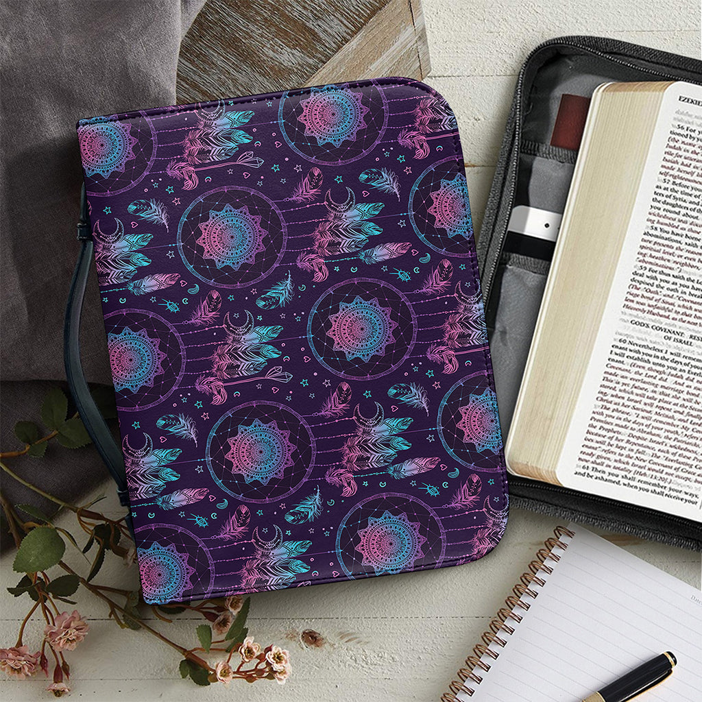 Purple And Teal Dream Catcher Print Leather Bible Cover