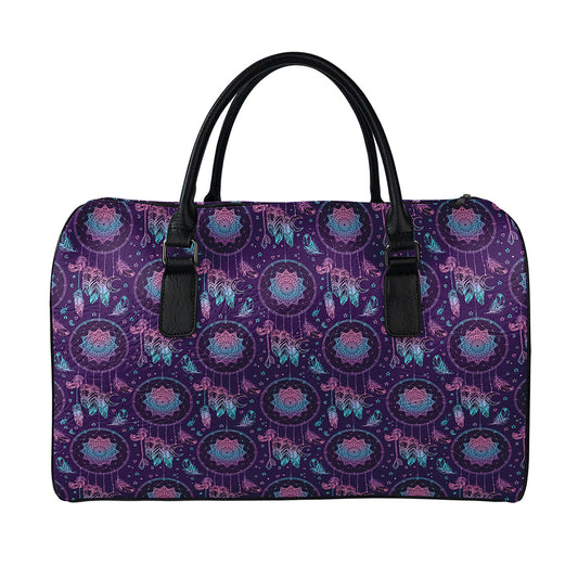 Purple And Teal Dream Catcher Print Leather Duffle Bag