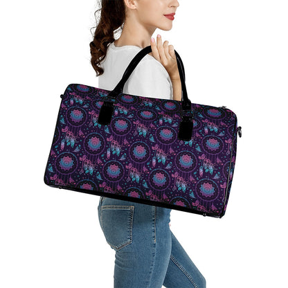 Purple And Teal Dream Catcher Print Leather Duffle Bag