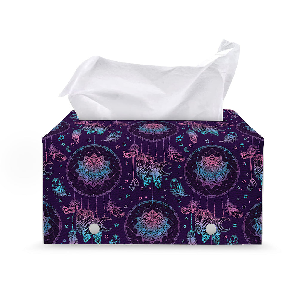 Purple And Teal Dream Catcher Print Leather Tissue Box Cover