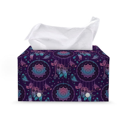 Purple And Teal Dream Catcher Print Leather Tissue Box Cover