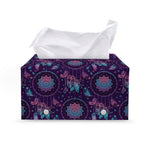 Purple And Teal Dream Catcher Print Leather Tissue Box Cover