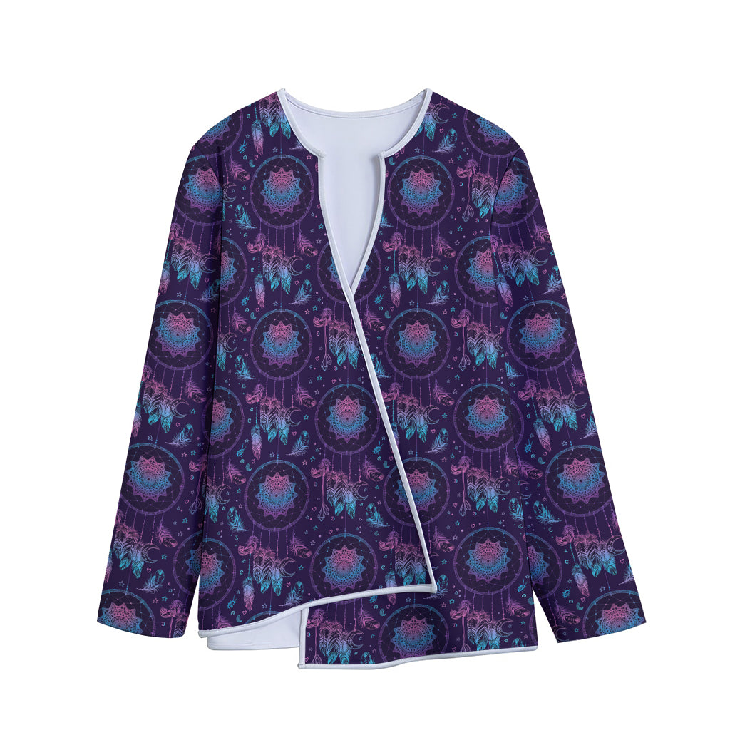 Purple And Teal Dream Catcher Print Long Sleeve Short Coat