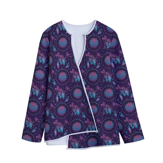 Purple And Teal Dream Catcher Print Long Sleeve Short Coat