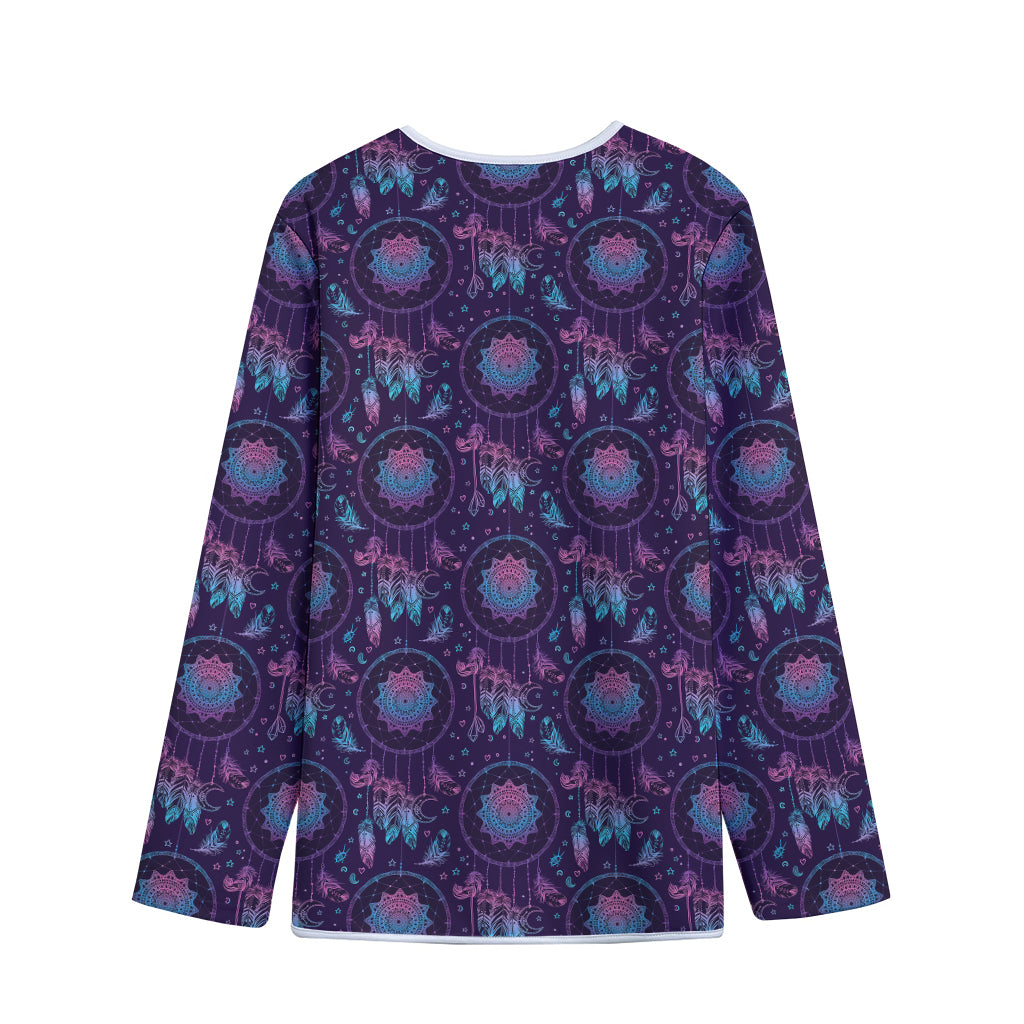 Purple And Teal Dream Catcher Print Long Sleeve Short Coat