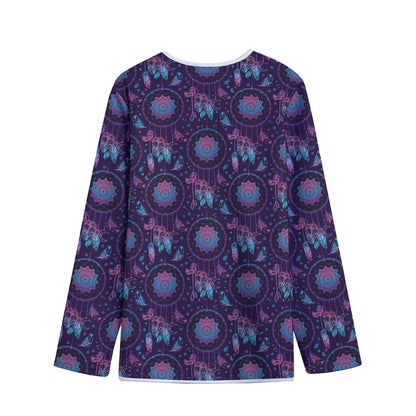 Purple And Teal Dream Catcher Print Long Sleeve Short Coat