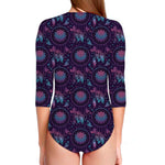 Purple And Teal Dream Catcher Print Long Sleeve Swimsuit