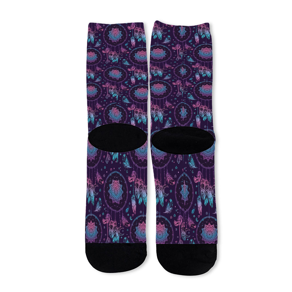 Purple And Teal Dream Catcher Print Long Socks