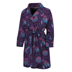 Purple And Teal Dream Catcher Print Men's Bathrobe