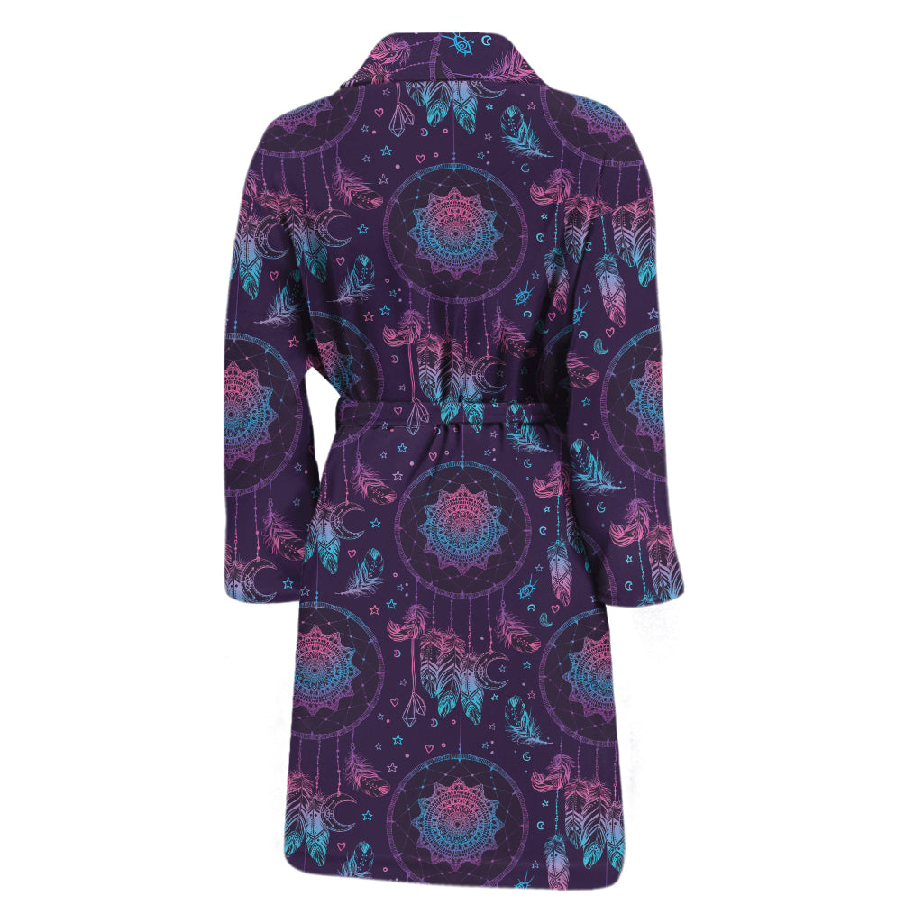 Purple And Teal Dream Catcher Print Men's Bathrobe