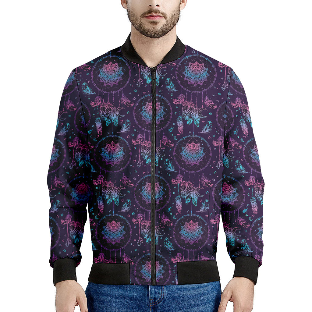 Purple And Teal Dream Catcher Print Men's Bomber Jacket