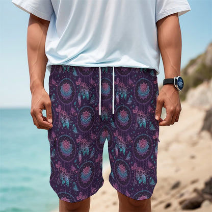 Purple And Teal Dream Catcher Print Men's Cargo Shorts