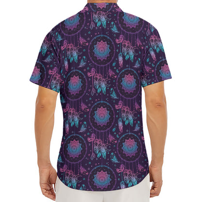 Purple And Teal Dream Catcher Print Men's Deep V-Neck Shirt