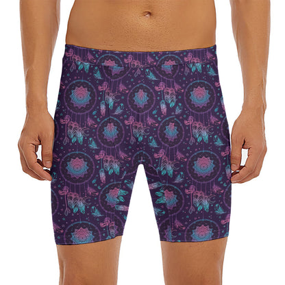 Purple And Teal Dream Catcher Print Men's Long Boxer Briefs