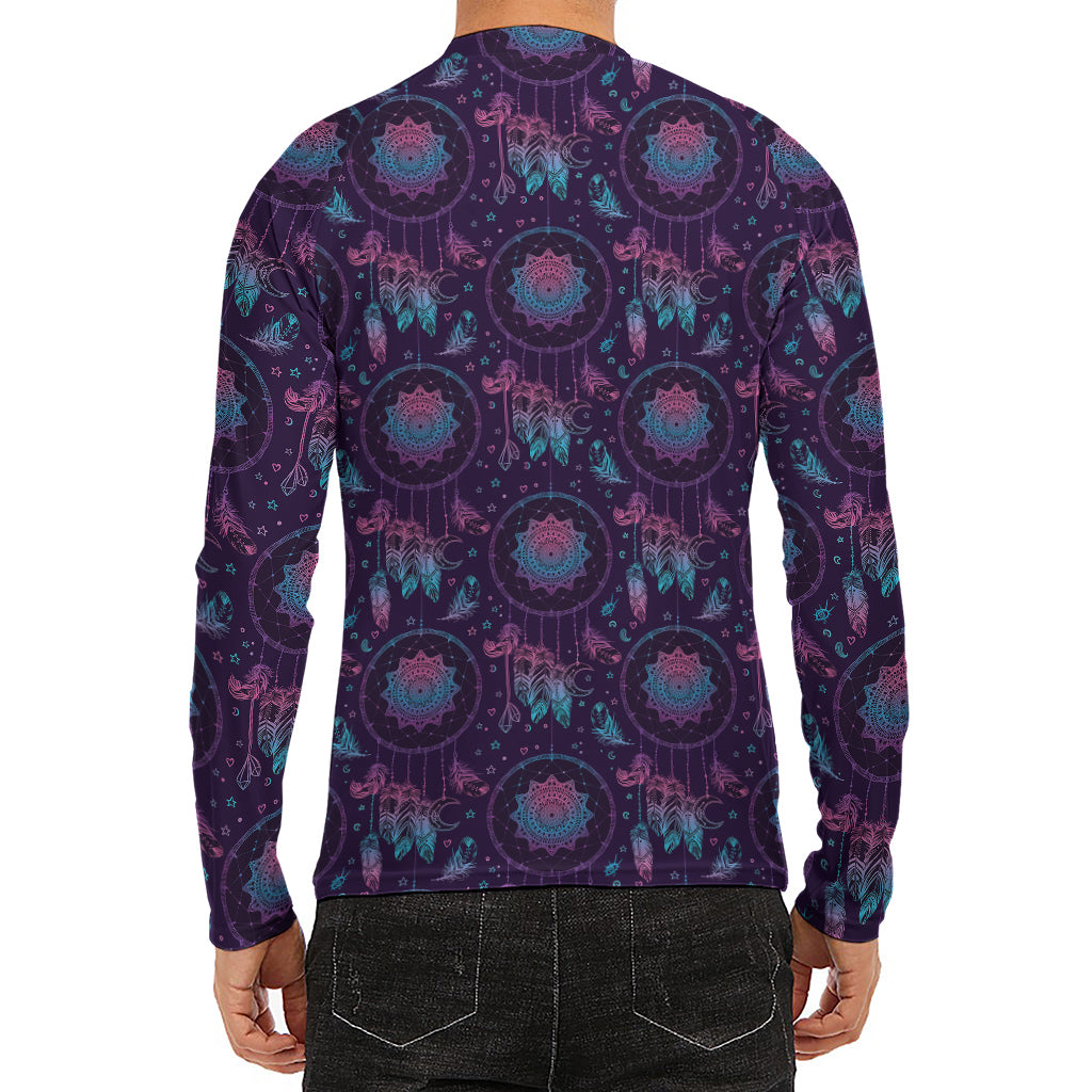 Purple And Teal Dream Catcher Print Men's Long Sleeve Rash Guard