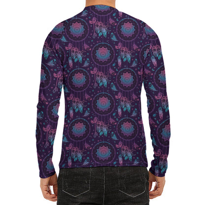 Purple And Teal Dream Catcher Print Men's Long Sleeve Rash Guard