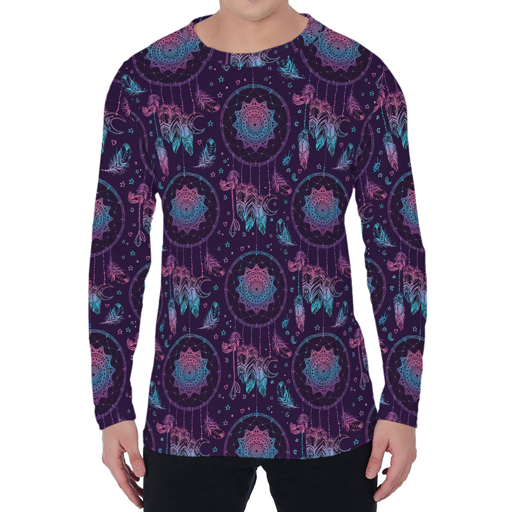 Purple And Teal Dream Catcher Print Men's Long Sleeve T-Shirt