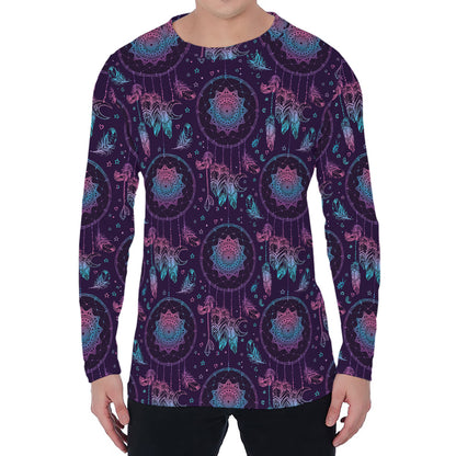 Purple And Teal Dream Catcher Print Men's Long Sleeve T-Shirt