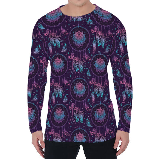 Purple And Teal Dream Catcher Print Men's Long Sleeve T-Shirt