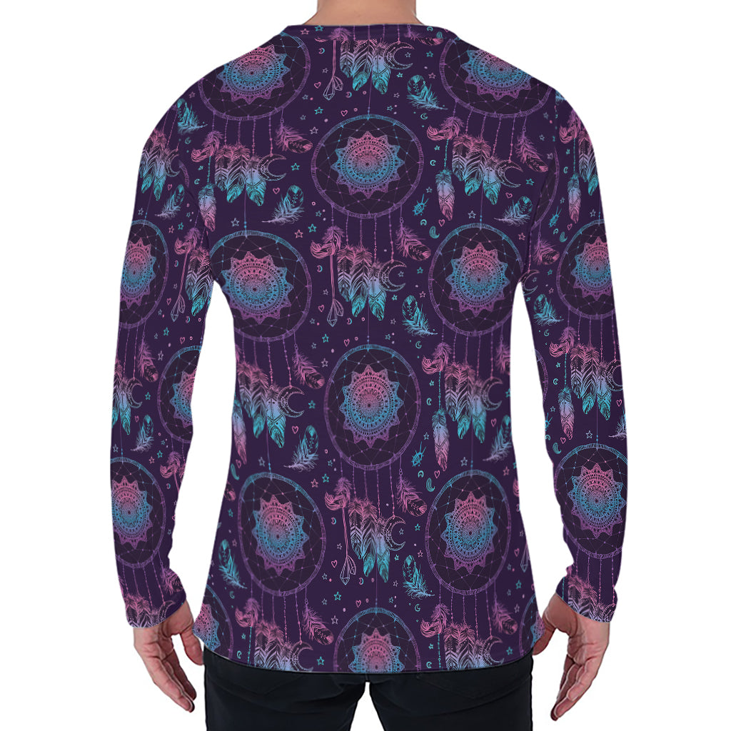 Purple And Teal Dream Catcher Print Men's Long Sleeve T-Shirt