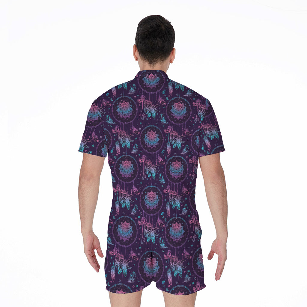 Purple And Teal Dream Catcher Print Men's Rompers