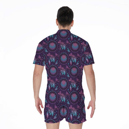 Purple And Teal Dream Catcher Print Men's Rompers
