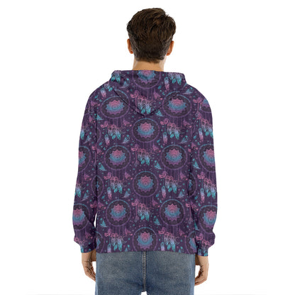 Purple And Teal Dream Catcher Print Men's Velvet Pullover Hoodie