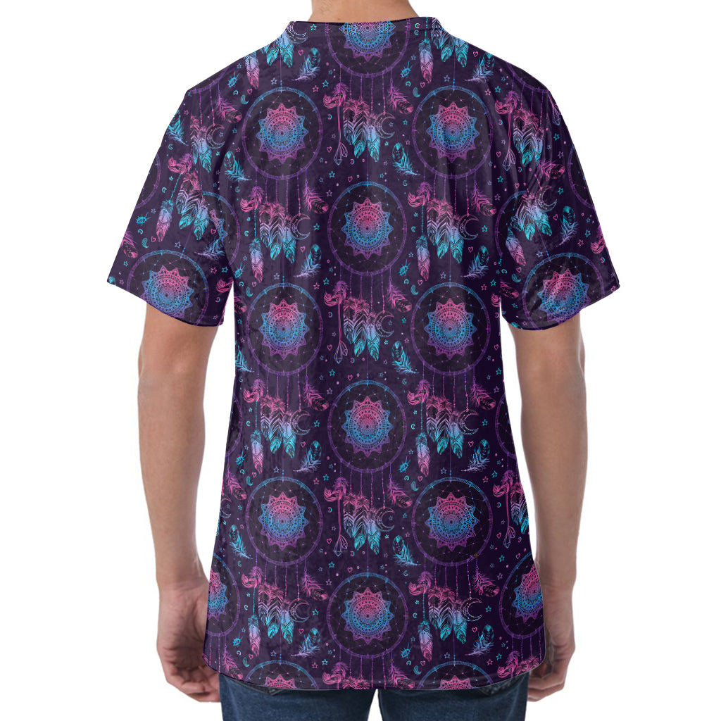 Purple And Teal Dream Catcher Print Men's Velvet T-Shirt