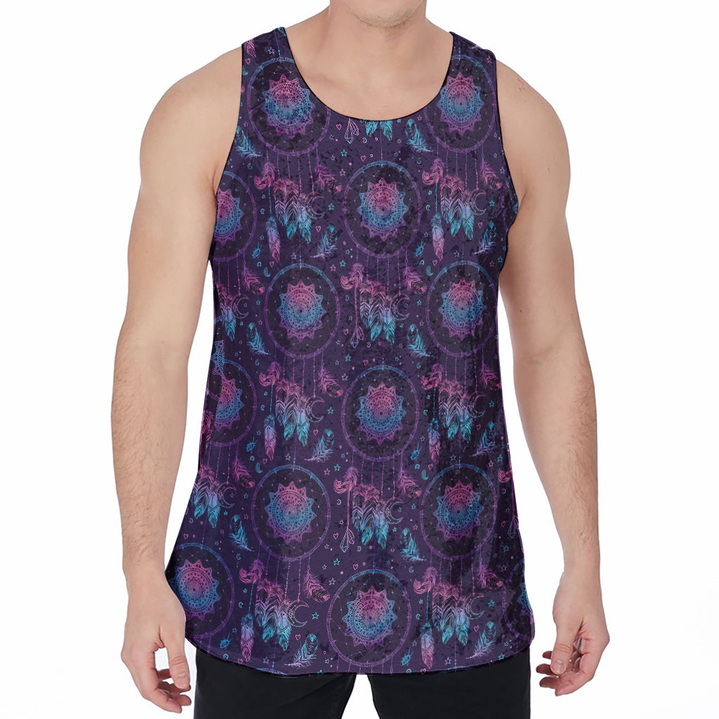 Purple And Teal Dream Catcher Print Men's Velvet Tank Top