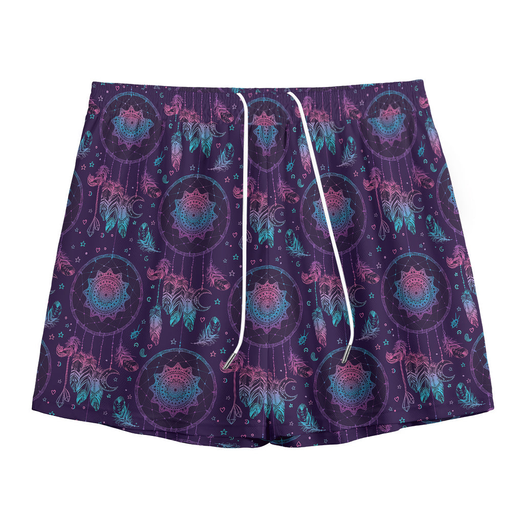 Purple And Teal Dream Catcher Print Mesh Shorts