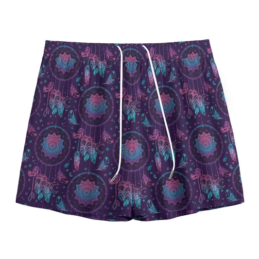 Purple And Teal Dream Catcher Print Mesh Shorts