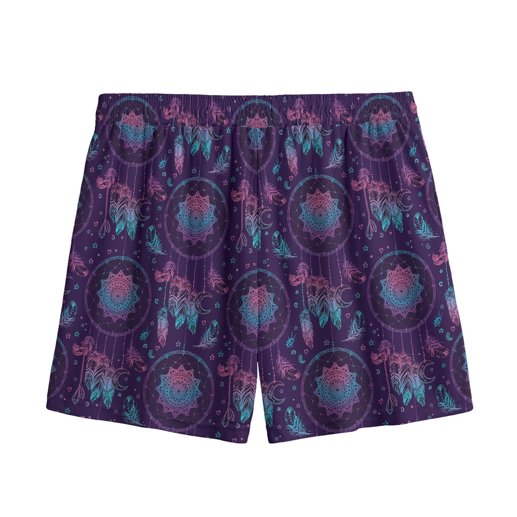 Purple And Teal Dream Catcher Print Mesh Shorts