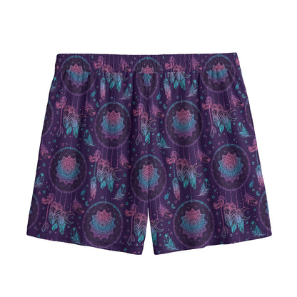Purple And Teal Dream Catcher Print Mesh Shorts