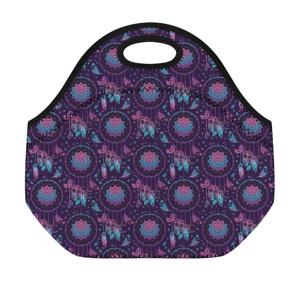 Purple And Teal Dream Catcher Print Neoprene Lunch Bag