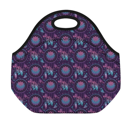 Purple And Teal Dream Catcher Print Neoprene Lunch Bag