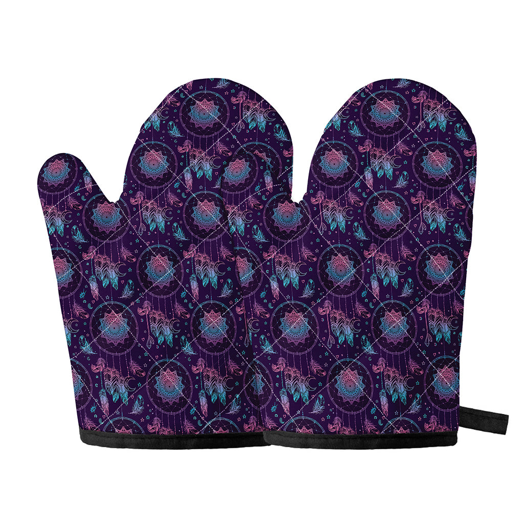 Purple And Teal Dream Catcher Print Oven Mitts