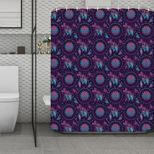 Purple And Teal Dream Catcher Print Polyester Shower Curtain