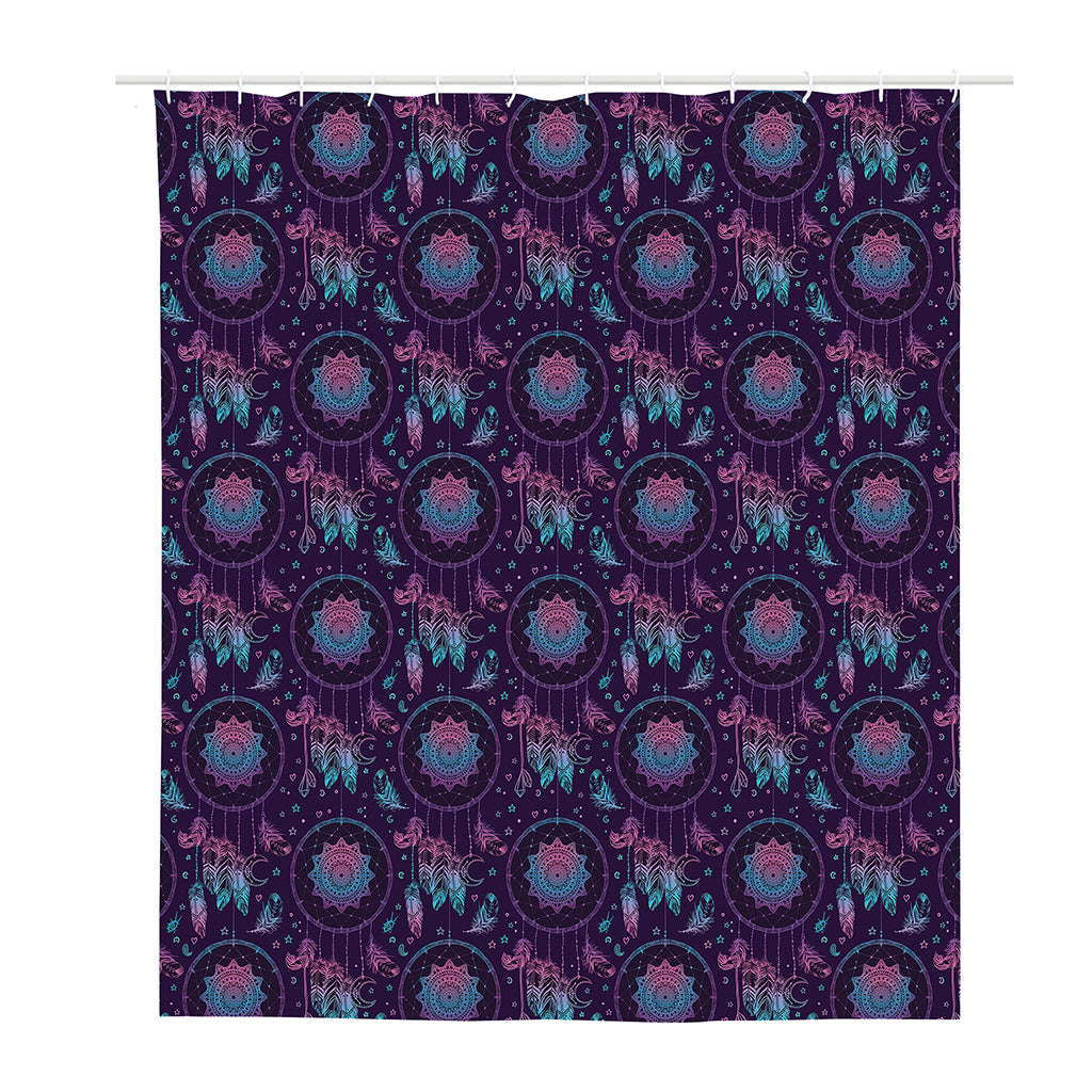 Purple And Teal Dream Catcher Print Polyester Shower Curtain