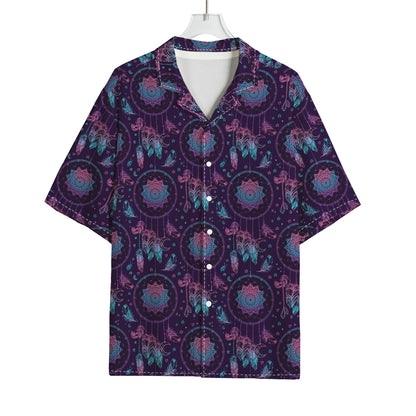 Purple And Teal Dream Catcher Print Rayon Hawaiian Shirt