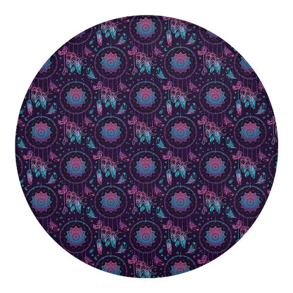 Purple And Teal Dream Catcher Print Round Blanket
