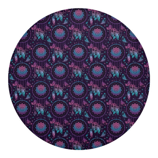 Purple And Teal Dream Catcher Print Round Blanket