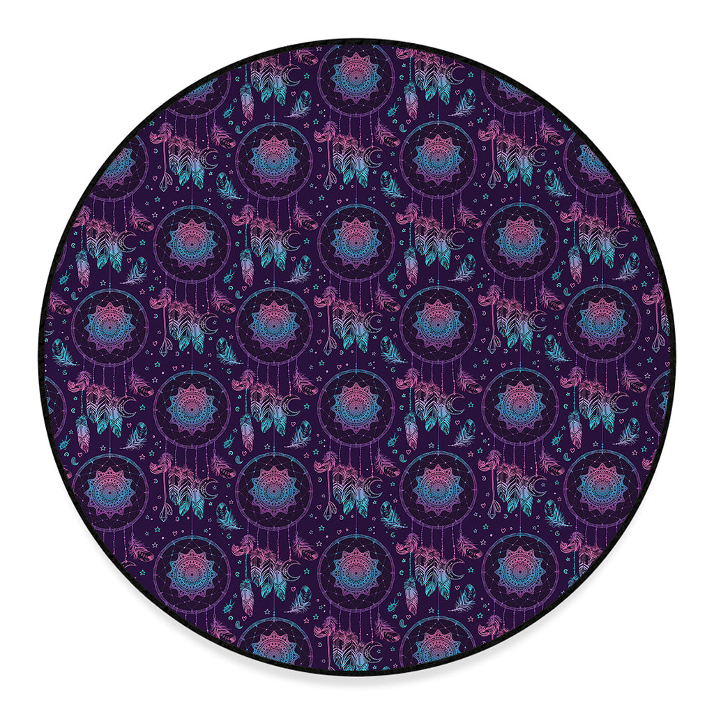 Purple And Teal Dream Catcher Print Round Floor Mat