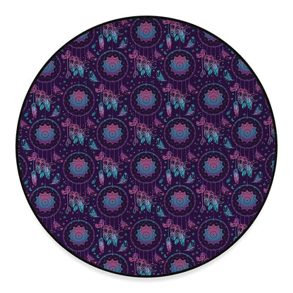 Purple And Teal Dream Catcher Print Round Floor Mat