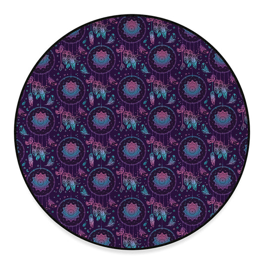 Purple And Teal Dream Catcher Print Round Floor Mat
