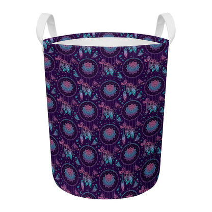 Purple And Teal Dream Catcher Print Round Laundry Basket
