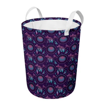 Purple And Teal Dream Catcher Print Round Laundry Basket