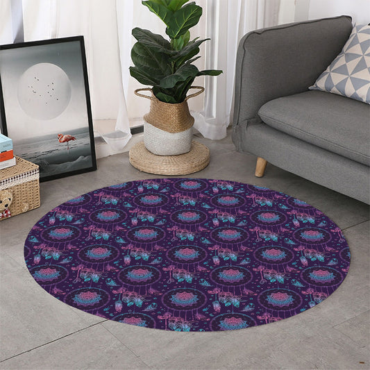 Purple And Teal Dream Catcher Print Round Rug